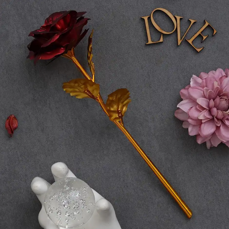 Gold Plated Red Rose artificial flower